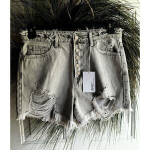 Vervet Super High Rise Destroyed Distressed Raw Hem Light Gray Shorts Size M